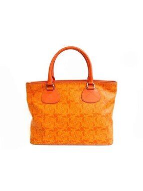 Celine Wc Saruki Handbag Leather Canvas Carriage Pattern All Over Orange
